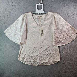 NEW‎ Savanna Jane Top Blouse Women Small Bell Sleeve Shiny Textured Cream